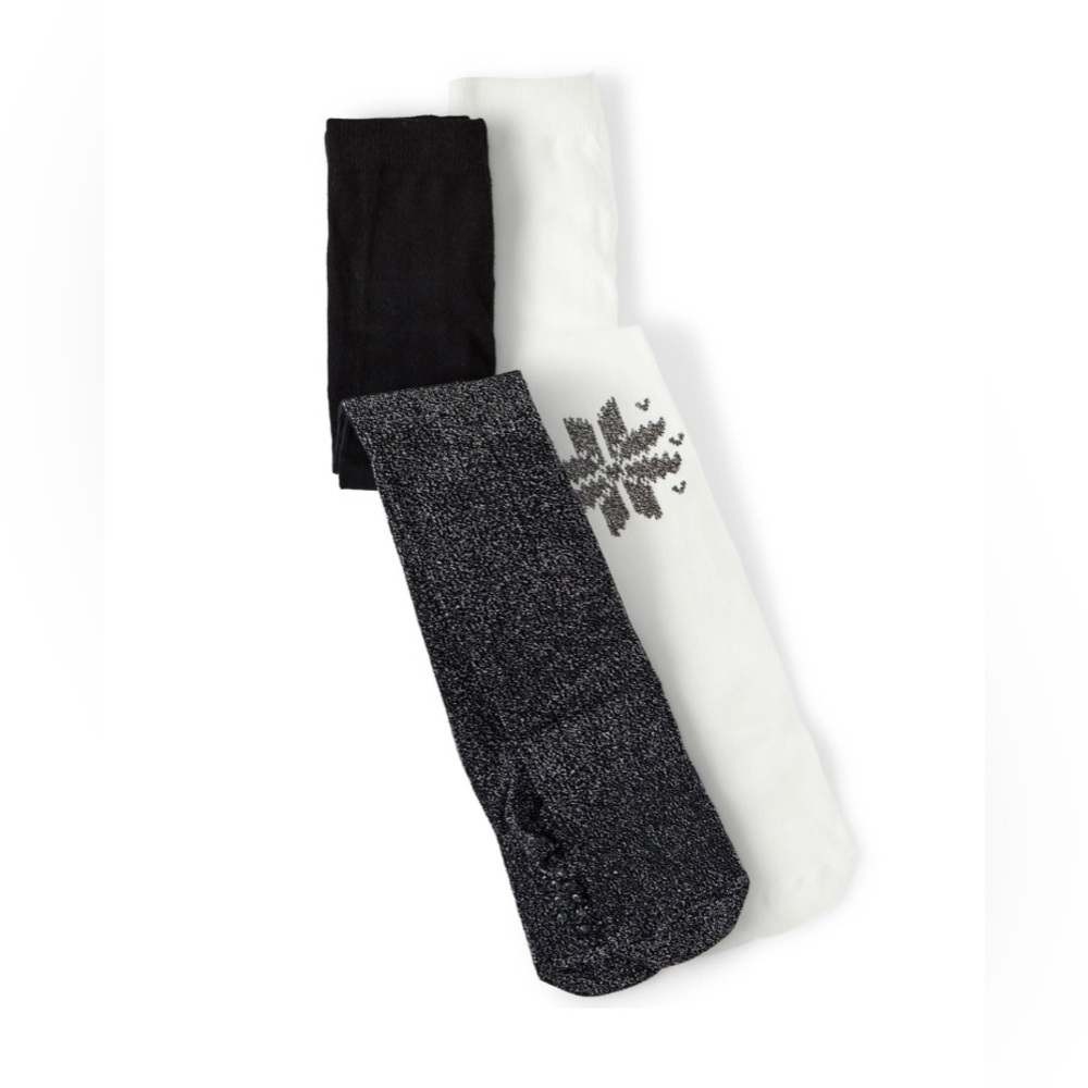 New Gymboree Girls Tights 2-Pack 4T-5T White Black Metallic Snowflake Christmas